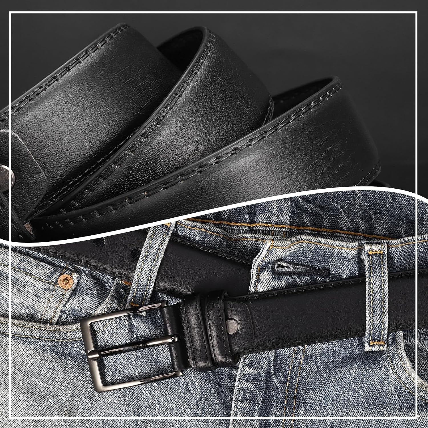 2 Pieces Leather Belts for Mens, Men Black Brown Leather Belt Men'S Belts Jeans Suit Trouse Belt for Business Dress Casual