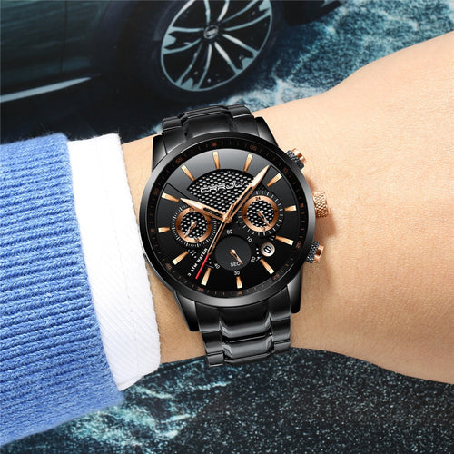 CRRJU Men Watch 30m Waterproof Mens Watches Top Brand Luxury Steel Watch Chronograph Male Clock Saat relojes hombre