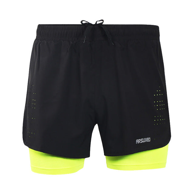 Quick Dry Mens Sports 3 Running Shorts Active Training Exercise Jogging 2 IN 1 Shorts With Longer Liner 4 Colors-in Running Shorts from Sports