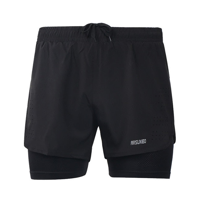 Quick Dry Mens Sports 3 Running Shorts Active Training Exercise Jogging 2 IN 1 Shorts With Longer Liner 4 Colors-in Running Shorts from Sports