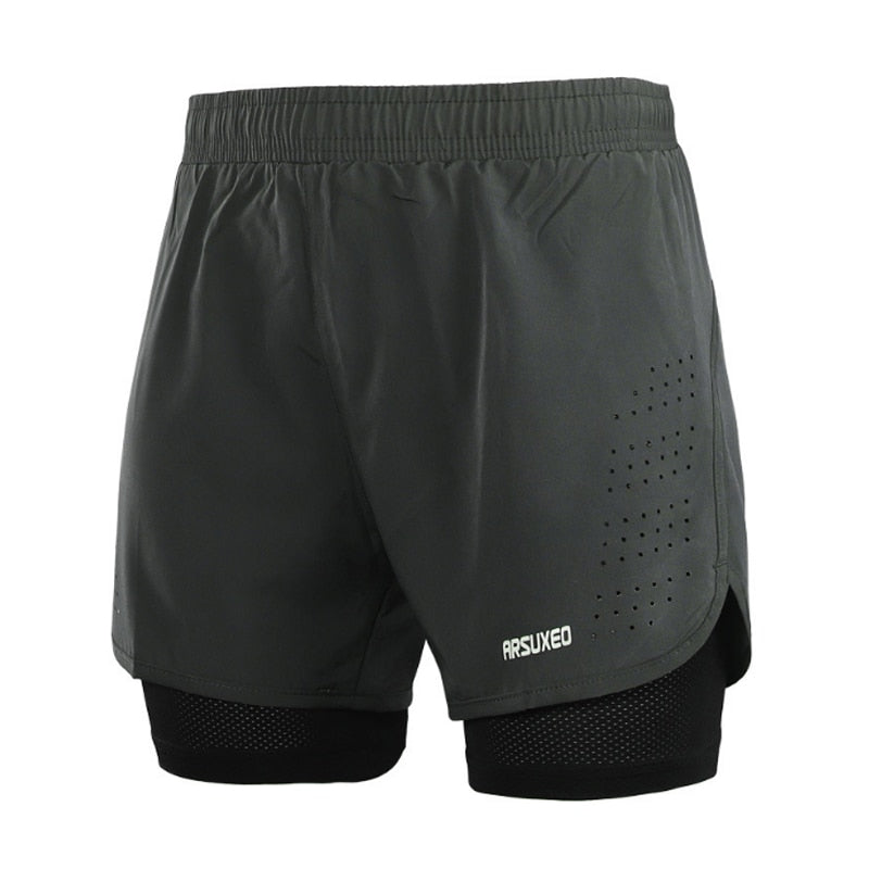 Quick Dry Mens Sports 3 Running Shorts Active Training Exercise Jogging 2 IN 1 Shorts With Longer Liner 4 Colors-in Running Shorts from Sports