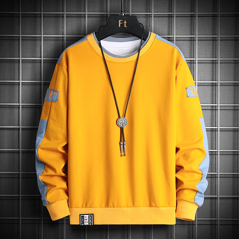 Mens Casual Sweatshirts Hoodies Man Multi Color O-Neck Fashion Long Sleeve Male Loose Patchwork Streetwear Pullover Hoodies