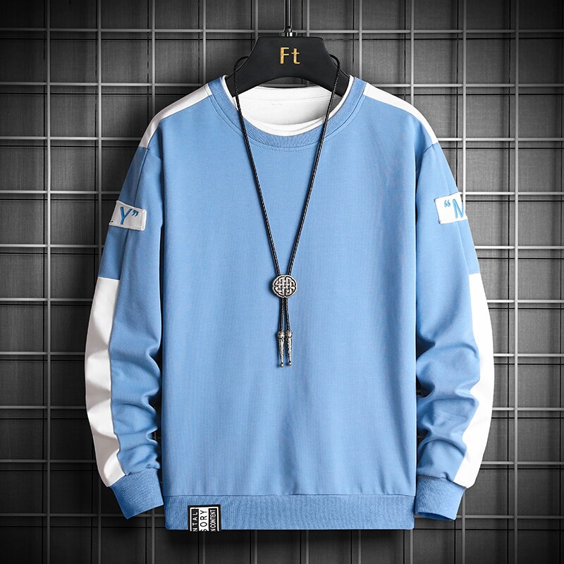 Mens Casual Sweatshirts Hoodies Man Multi Color O-Neck Fashion Long Sleeve Male Loose Patchwork Streetwear Pullover Hoodies