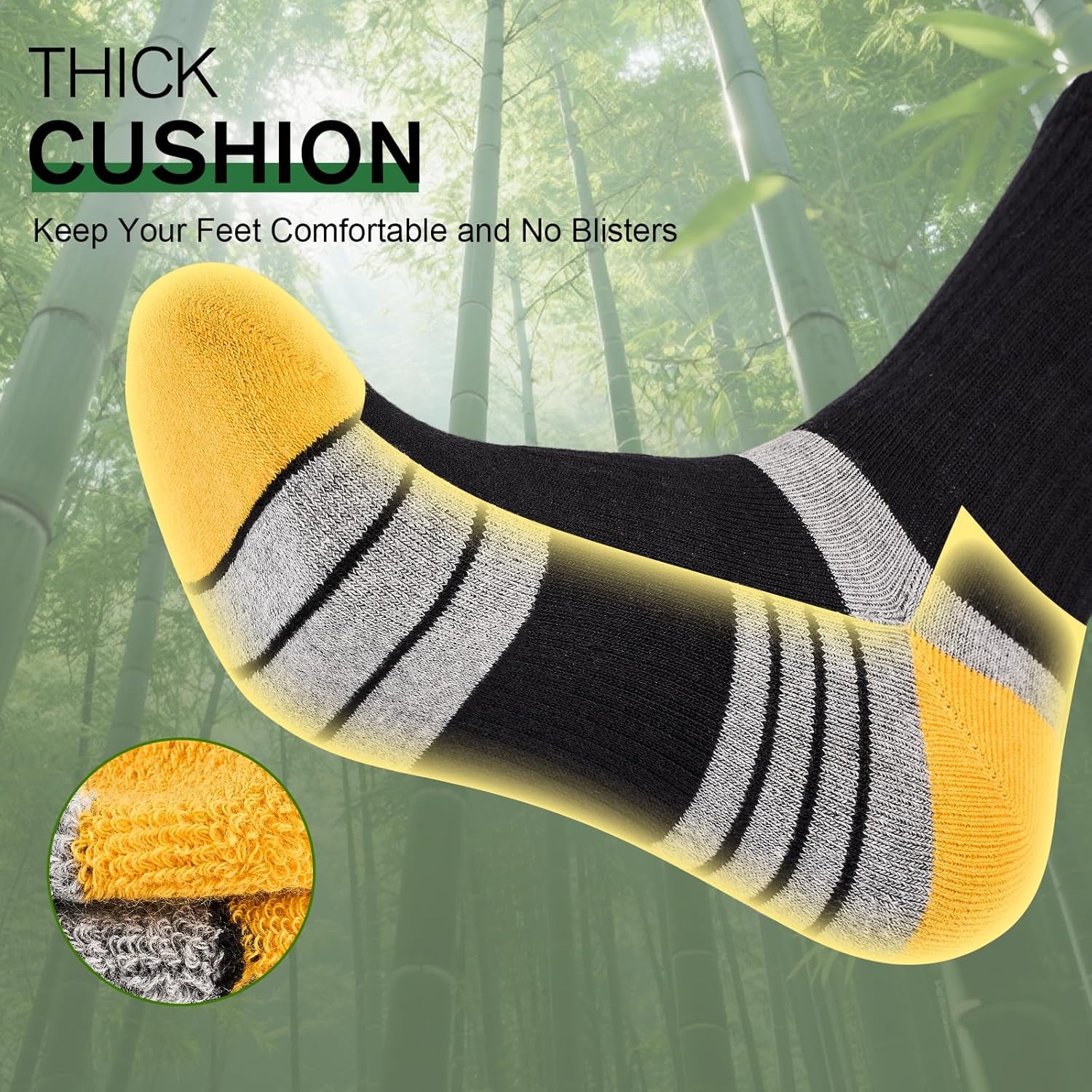 Mens Bamboo Socks, Wicking Breathable Cushioned Sports Socks for Hiking Walking Athletics Working Running Trekking Cycling, Men Women, Outdoor anti Blister Crew Seamless Sock Gifts 6/10 Pairs