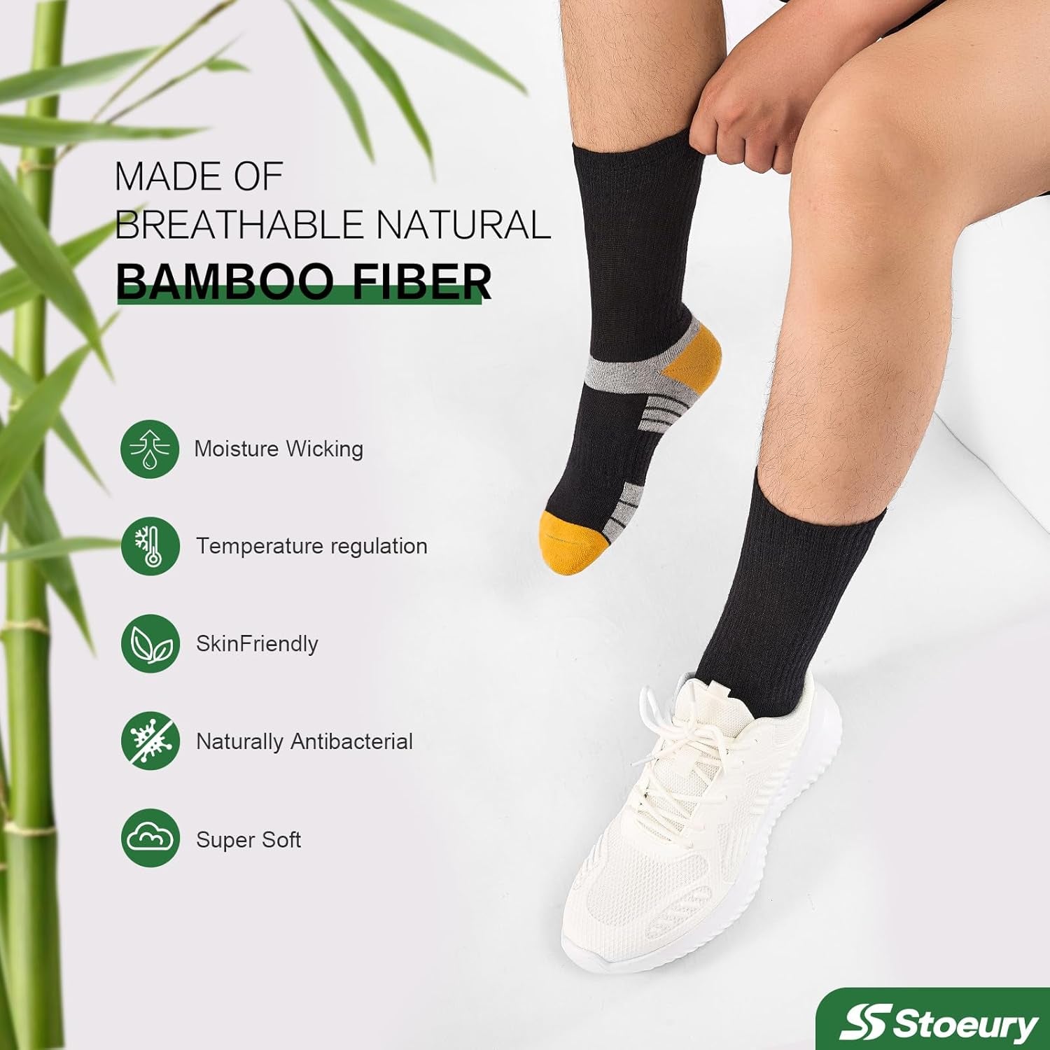 Mens Bamboo Socks, Wicking Breathable Cushioned Sports Socks for Hiking Walking Athletics Working Running Trekking Cycling, Men Women, Outdoor anti Blister Crew Seamless Sock Gifts 6/10 Pairs