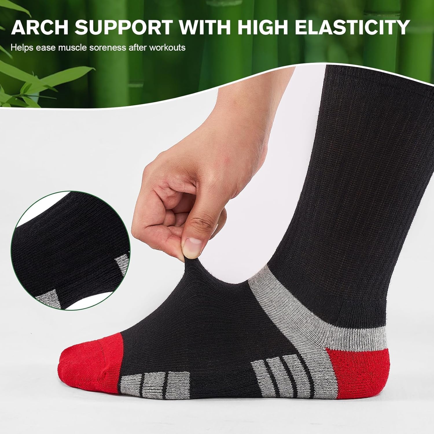 Mens Bamboo Socks, Wicking Breathable Cushioned Sports Socks for Hiking Walking Athletics Working Running Trekking Cycling, Men Women, Outdoor anti Blister Crew Seamless Sock Gifts 6/10 Pairs