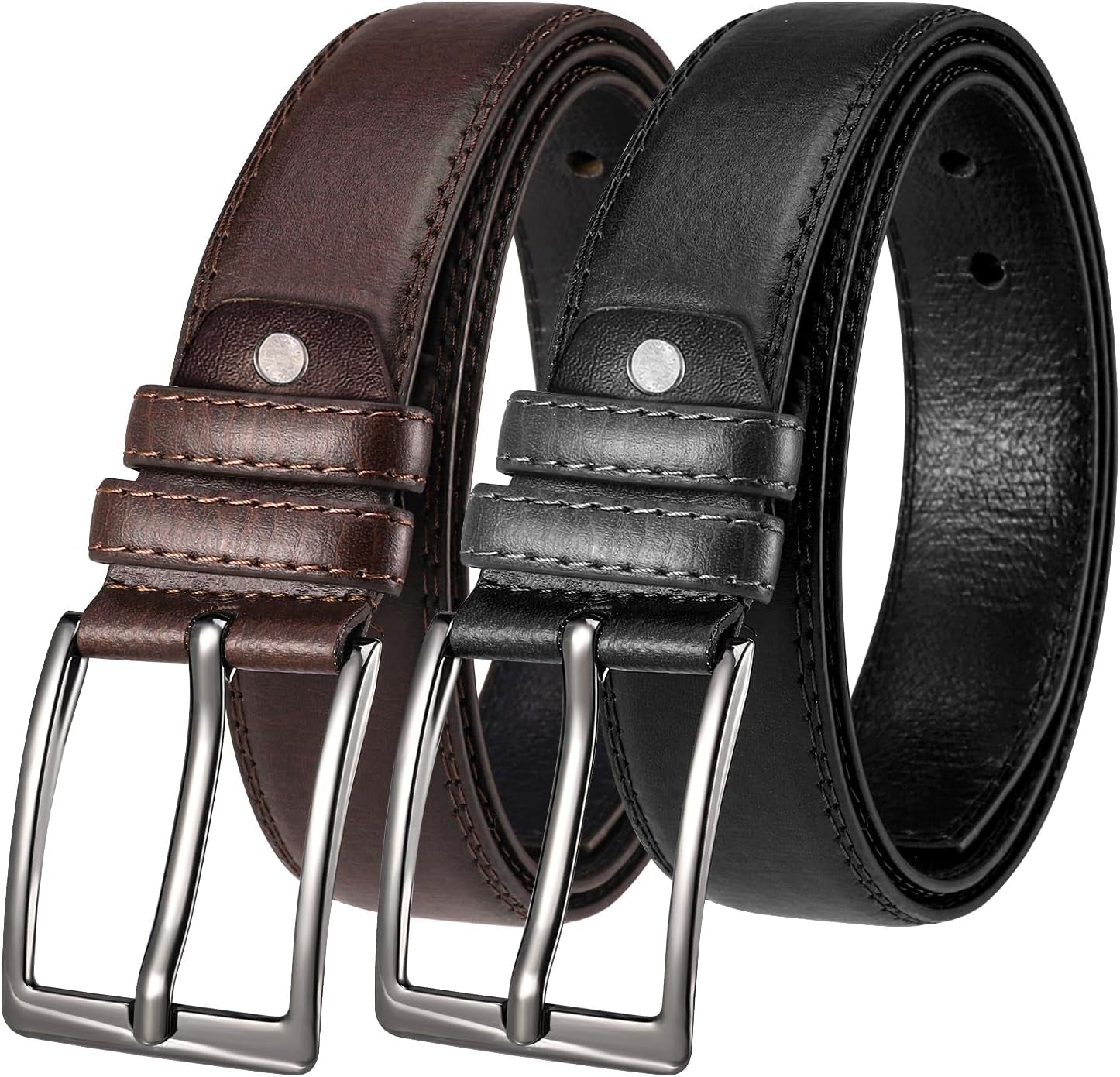 2 Pieces Leather Belts for Mens, Men Black Brown Leather Belt Men'S Belts Jeans Suit Trouse Belt for Business Dress Casual