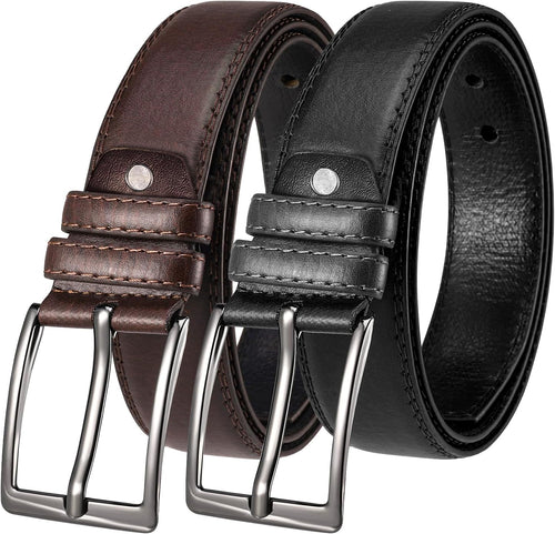 2 Pieces Leather Belts for Mens, Men Black Brown Leather Belt Men'S Belts Jeans Suit Trouse Belt for Business Dress Casual