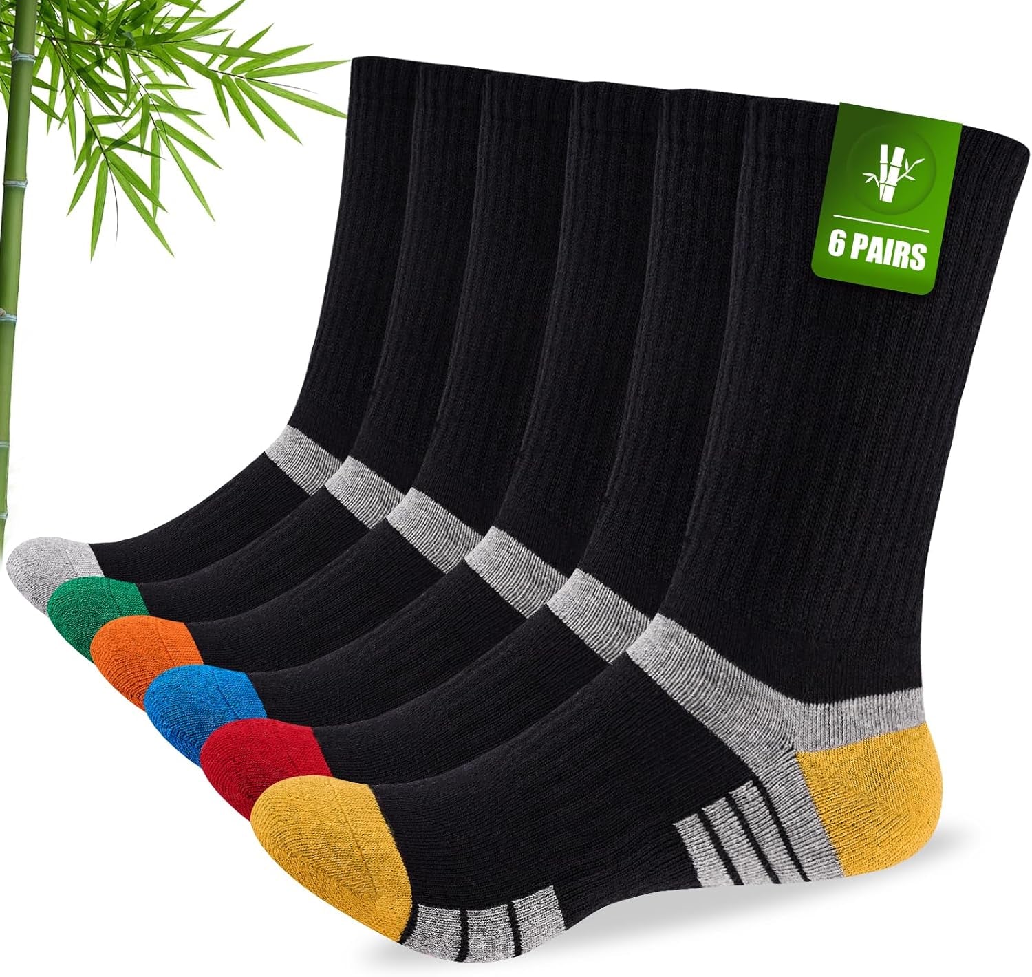 Mens Bamboo Socks, Wicking Breathable Cushioned Sports Socks for Hiking Walking Athletics Working Running Trekking Cycling, Men Women, Outdoor anti Blister Crew Seamless Sock Gifts 6/10 Pairs